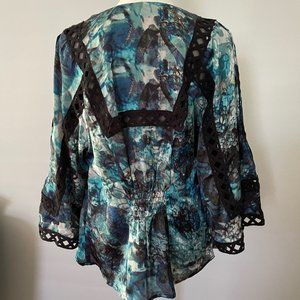Daniel Rainn Blue Boho Silky Kimono Jacket Size Small